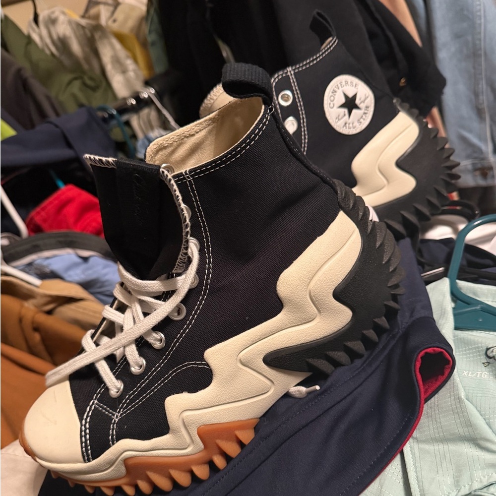 Converse Platform Black and White Zigzag Sole Sneakers